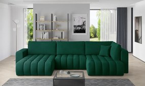Canapea modulara tapitata, extensibila, cu spatiu pentru depozitare, 340x170x92 cm, Bonito L3, Eltap (Culoare: Verde lucios - Nube 35)