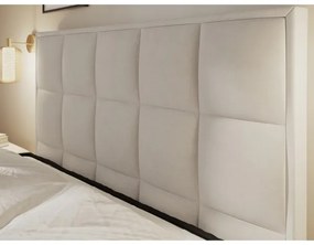 Pat tapițat GRACE 160x200 cm, bej, cu saltele incluse și spațiu de depozitare