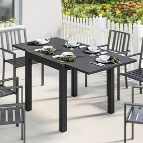 Outsunny Masă de Grădină Extensibilă pentru 4-6 Persoane 80/160x80 cm, Masă de Prânz pentru Exterior din Aluminiu cu Blat Lamelar, pentru Terasă, Balcon, Negru | Aosom Romania