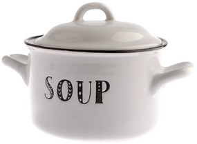 Oală cu capac din ceramică pentru supă Dakls Soup, 920 ml alb