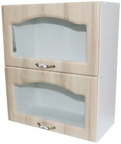 Corp superior vitrina 60 cu 2 usi orizontale Zebra MDF sonoma mustata