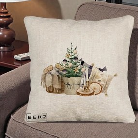 Perna Decorativa Colt Cozy de Craciun Boho, 40x40 cm, Bej Canapea, Husa Detasabila, Perna Inclusa, BEKZ®