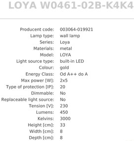 Aplica de perete LED design minimalist LOYA, auriu lucios