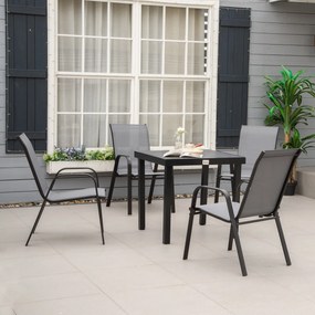 Outsunny Set de 4 Scaune de Grădină Stivuibile, Scaune de Exterior cu Cotiere din Metal și Țesătură Respirabilă, 54x75.5x95 cm, Gri | Aosom Romania