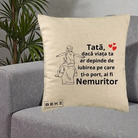 Cadou pentru Tata - Perna Personalizata Tata Supererou Nemuritor, 40x40 cm, Bej, Husa Detasabila, Perna Inclusa, BEKZ®