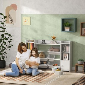 AIYAPLAY Dulap pentru jucării pentru copii cu 8 recipiente detașabile și dulapuri, 140x30x90 cm, alb | Aosom Romania