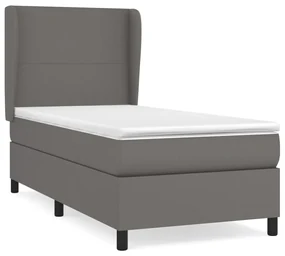 3128893 vidaXL Pat box spring cu saltea, gri, 90x200 cm, piele ecologică