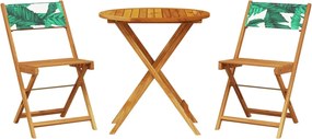 vidaXL Set mobilier bistro, 3 piese, textil model frunze/lemn masiv