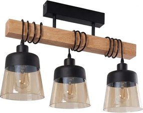 Brilagi - Lustră aplicată WOOD GLASS 3xE27/60W/230V pin/negru/maro fumuriu