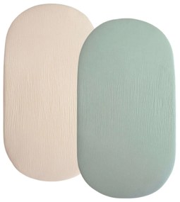 Set 2 cearceafuri din muselina dubla cu elastic roata pentru landou sau cosulet de rachita Kidizi mint, bumbac 100%