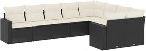 vidaXL Set mobilier de grădină cu perne, 9 piese, negru, poliratan