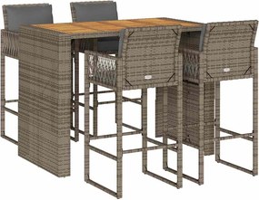 vidaXL Set mobilier bar de grădină, cu perne, 5 piese, gri, poliratan