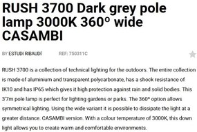 Stalp LED iluminat exterior simetric 360º wide IP65 RUSH 370cm 3000K CASAMBI