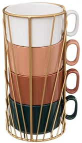 Set 4 cani Call, ceramica, suport metalic, 12 x 22.5 cm, 250 ml