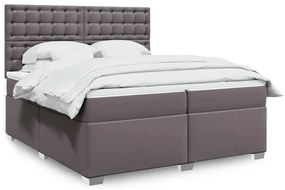 3293038 vidaXL Pat continental cu saltea, gri, 200x200 cm, piele ecologică