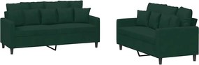 vidaXL Set de canapele cu perne, 2 piese, verde închis, catifea