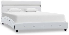 280329 vidaXL Cadru de pat cu LED, alb, 140 x 200 cm, piele ecologică