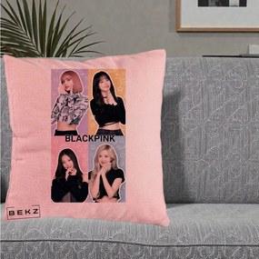 Perna Personalizata K-pop BLACKPINK Negru, 40x40 cm, Roz, Husa Detasabila, Perna Inclusa, BEKZ®