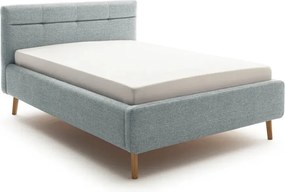 Pat matrimonial albastru prăfuit tapițat cu spațiu de depozitare cu somieră 140x200 cm Lotte – Meise Möbel