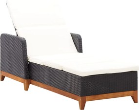 vidaXL Șezlong, negru, poliratan și lemn masiv de acacia