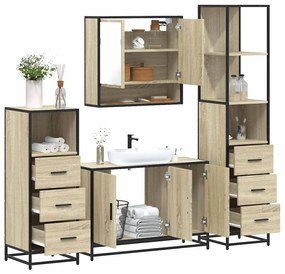 vidaXL Set de mobilier de baie din 4 piese din lemn de stejar Sonoma