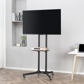HOMCOM Carucior Suport Televizor cu Roti pentru TV 32-65" s VESA Maxim 600x400mm, Inaltime si Unghi Reglabile, Negru