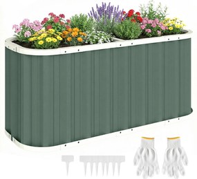 Outsunny Pat înălțat din metal 136 x 53 x 61 cm adânc Pat de grădină cu margini de protecție etichete pentru plante mănuși Fund deschis | Aosom Romania