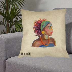 Perna Decorativa Portret Femeie Urbana Acuarela, 40x40 cm, Crem, Husa Detasabila, Perna Inclusa, BEKZ®