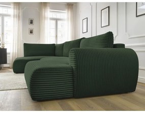 Colțar verde închis extensibil cu tapițerie din catifea reiată (cu colț pe partea dreaptă/în formă de "U") Lucien – Bobochic Paris