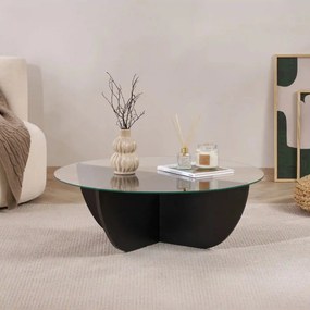 Masuta cafea LIYA, negru/transparent, sticla/PAL, 90x90x30 cm