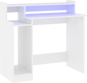 vidaXL Birou cu lumini LED, alb, 97x90x45 cm lemn compozit
