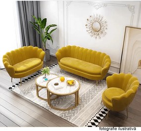 Bancă în stil Art-deco, catifea Velvet muştar/crom auriu, NOBLIN