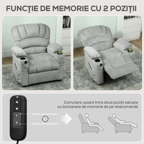 HOMCOM Fotoliu Relax Electric Reclinabil 150° cu Suport pentru Picioare, Șezut Lat, Silențios, Catifea, Gri | Aosom Romania