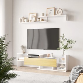 HOMCOM Dulap TV cu Raft de Perete, Rafturi Deschise și Dulăpior din Lemn, Mobilier TV Modern, 153,6x25x42 cm, Alb | Aosom Romania