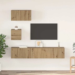vidaXL Set comodă TV cu raft Pe perete cu depozitare cu ușă 4 pcs stejar artizanal