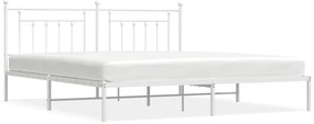 353593 vidaXL Cadru de pat metalic cu tăblie, alb, 200x200 cm
