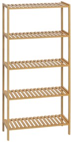HOMCOM Raft de depozitare din bambus cu 5 nivele, bibliotecă pentru sufragerie, dormitor și birou, 60 x 26 x 130 cm, lemn natural | Aosom Romania