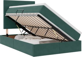 vidaXL Pat cu saltea și spațiu de depozitare Verde închis 120 x 200 cm