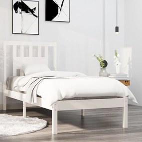 3104024 vidaXL Cadru de pat Small Single 2FT6, alb, 75x190 cm, lemn masiv