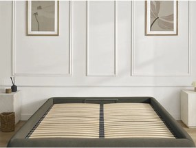 Pat matrimonial verde închis tapițat cu spațiu de depozitare/fără tăblie cu somieră 180x200 cm Inera – Bobochic Paris