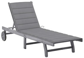 vidaXL Șezlong de grădină cu pernă, gri, lemn masiv de acacia