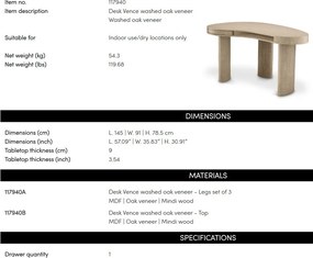 Birou design LUX din furnir de stejar Vence