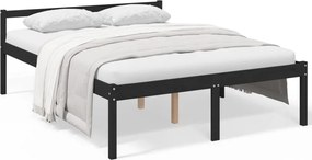 vidaXL Pat pentru seniori king, negru, 150x200 cm, lemn masiv de pin