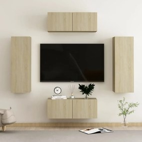 vidaXL Set de dulapuri TV, 4 piese, stejar sonoma, lemn prelucrat
