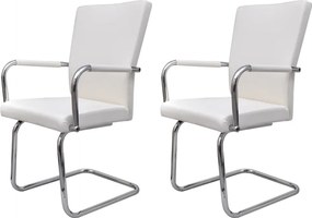 vidaXL Scaune de bucătărie consolă, 2 buc., alb, piele ecologică