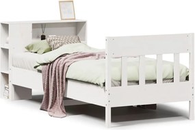 vidaXL Pat cu bibliotecă fără saltea, alb, 75x190 cm, lemn masiv pin