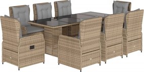 vidaXL Set de masă pentru grădină, 9 piese, cu perne, bej, poliratan