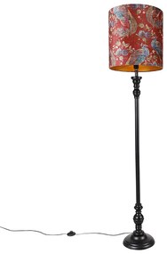 Lampă de podea neagră cu abajur roșu cu pene de păun 40 cm - Classico