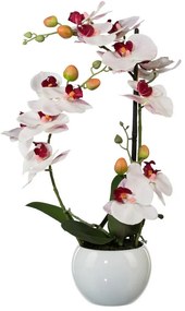 Orhidee artificială în ghiveci ceramic, alb, 42 cm