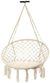 Scaun Rotund Suspendat tip Leagan Pentru Casa sau Gradina HOUSEXL™ ROUND COZY NEST, Cu Franjuri, 120 Kg, Bej